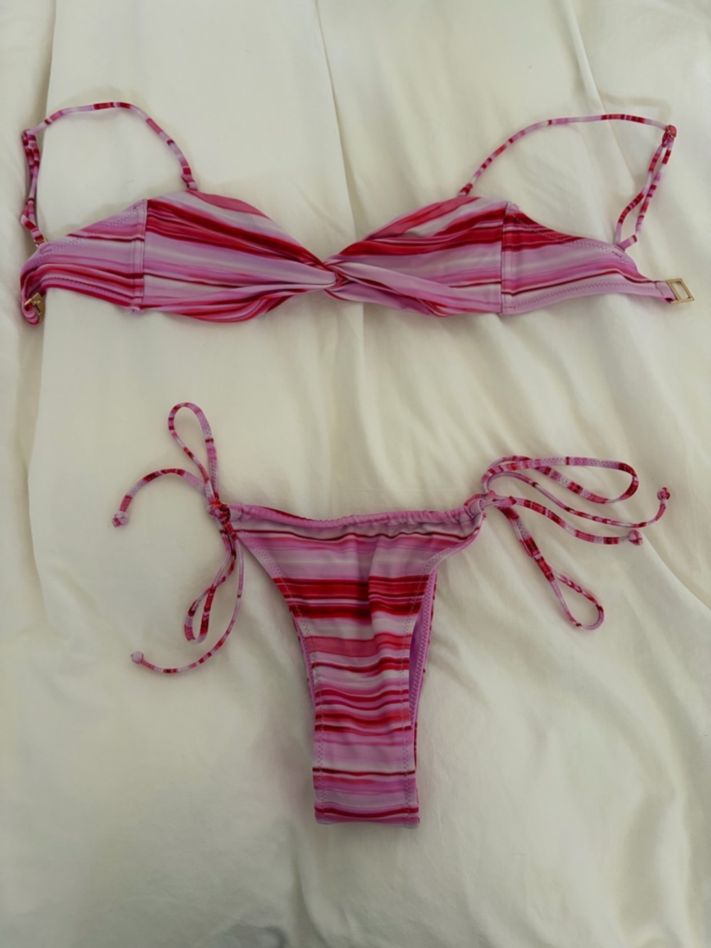 White Fox Boutique Pink & Red Striped Twist Bikini